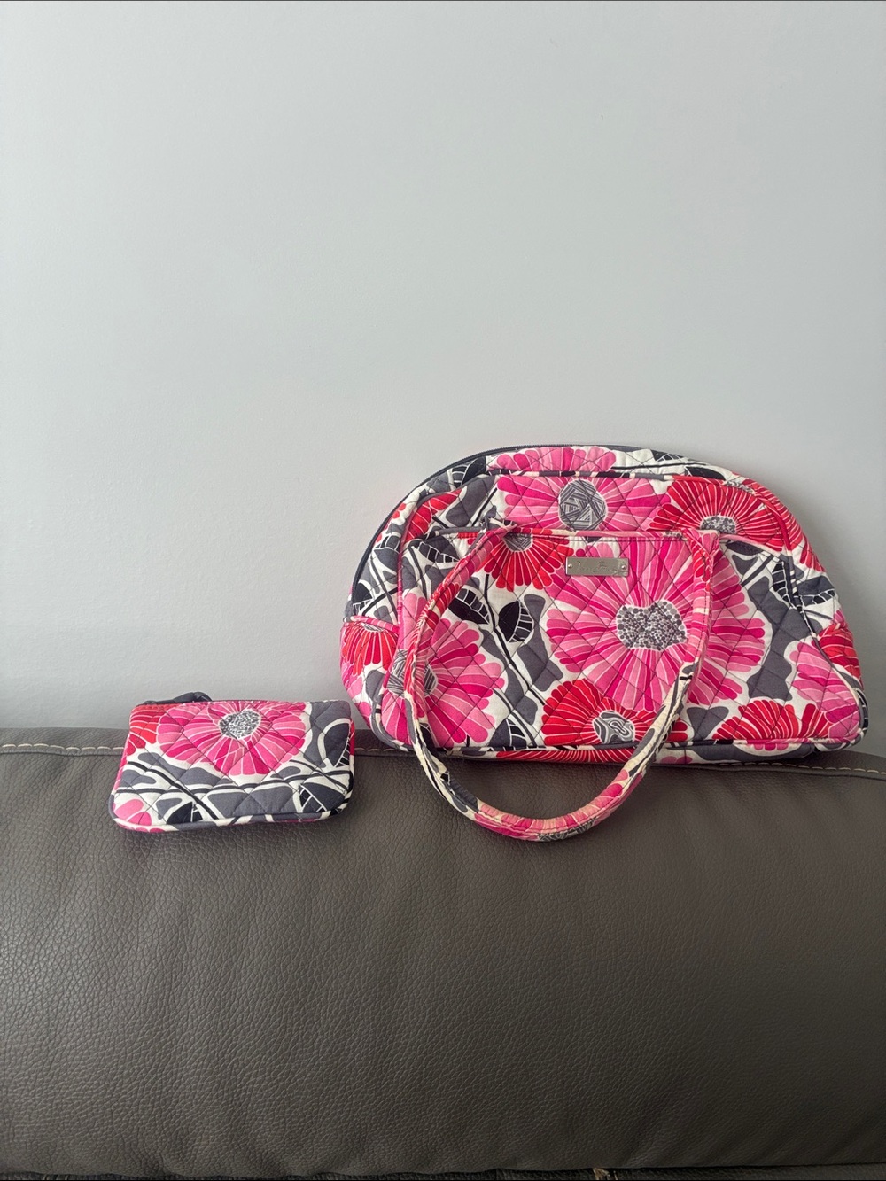 Vera Bradley Retired Cherry Blossoms Quilted Medium Bowler Bag matching wallet